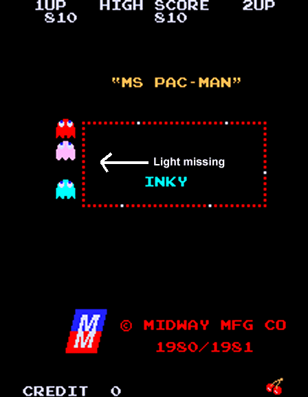 Ms. Pac-Man missing light from marquee